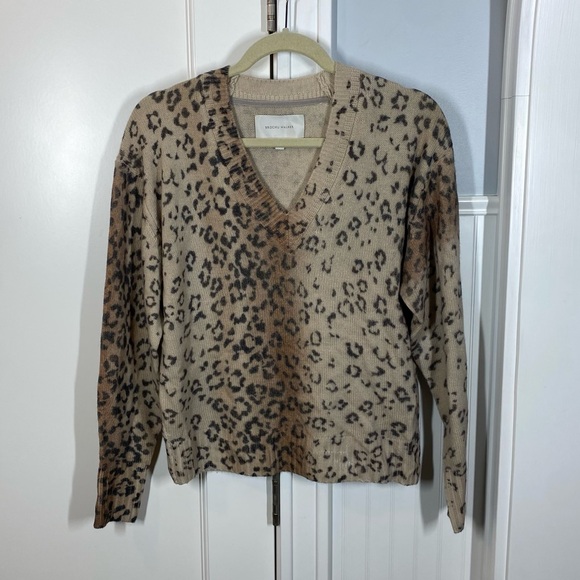 Brochu Walker Cashmere Wool Millie Leopard Printed Vee Boxy Cropped Sweater XS - Picture 2 of 9